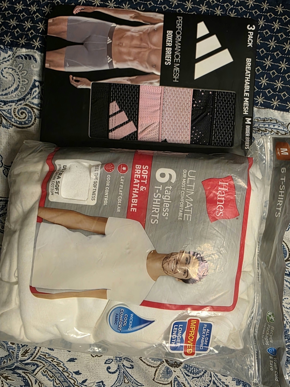 Hanes White 6-Pack Ultimate T-Shirts and Adidas Boxer Briefs